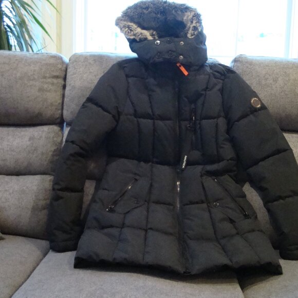 Nautica Puffer Jacket Women S Black Faux Fur Trim Hooded RN 94468 BARLEY USED! - Picture 1 of 12